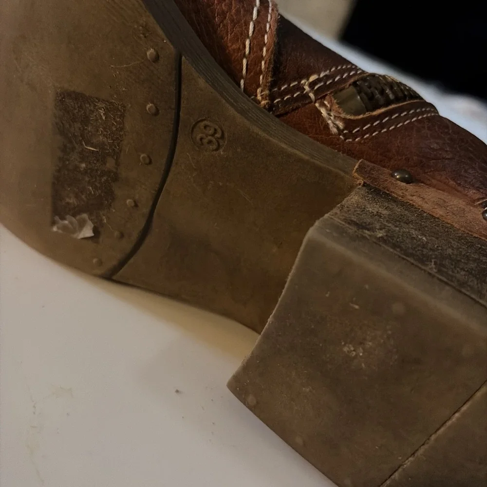 Sundance Etta ~ Brown Leather Jo Western Festival Booties Boots Zip ~ Size 39